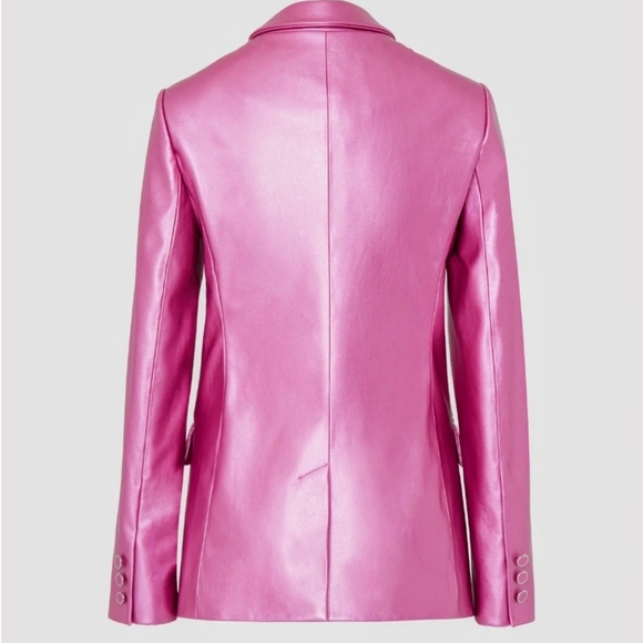 SALE Revolve Milly Vegan Alexa  Crinkled Leather Blazer in Pink, Metallic, 6 NWT - Picture 9 of 10